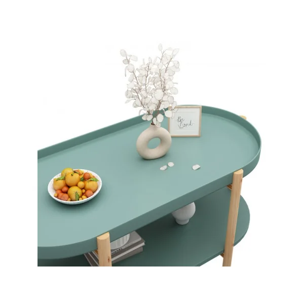 Table Basse de Salon Verte Pieds Bois Table d'Appoint Ovale Table basse Ovale