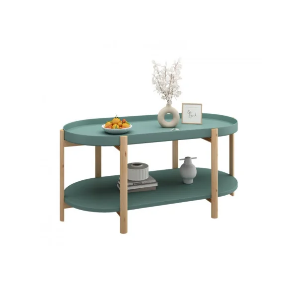 Table Basse de Salon Verte Pieds Bois Table d'Appoint Ovale Table basse Ovale