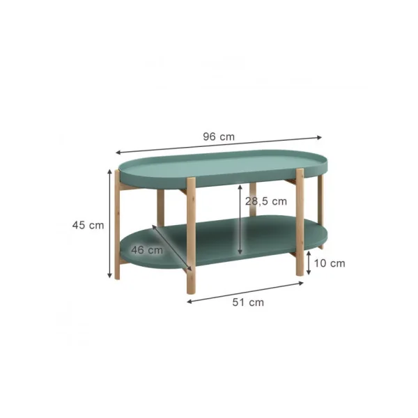 Table Basse de Salon Verte Pieds Bois Table d'Appoint Ovale Table basse Ovale