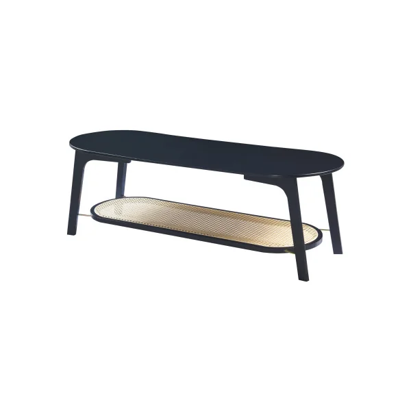Table Basse en Bambou Noir 120 cm Etagère Effet Rotin