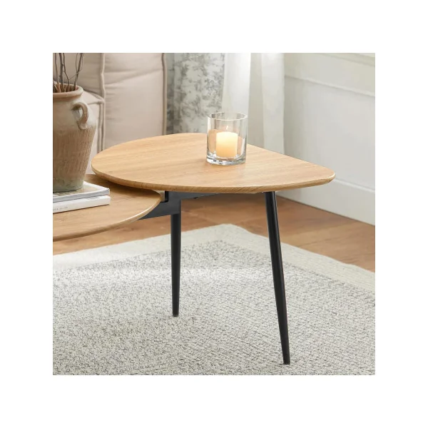 Table Basse Epurée 2 Plateaux Bois Structure en Métal Table Salon