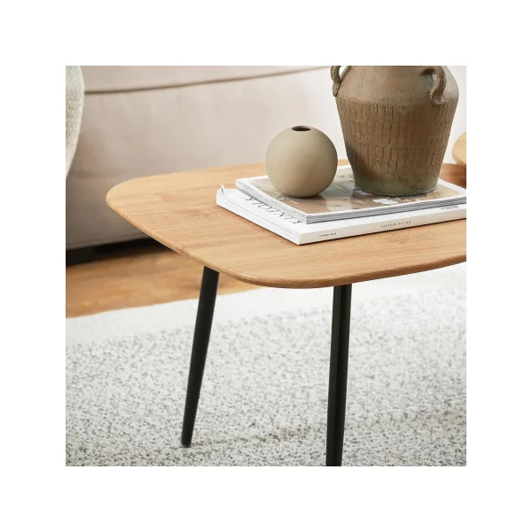 Table Basse Epurée 2 Plateaux Bois Structure en Métal Table Salon