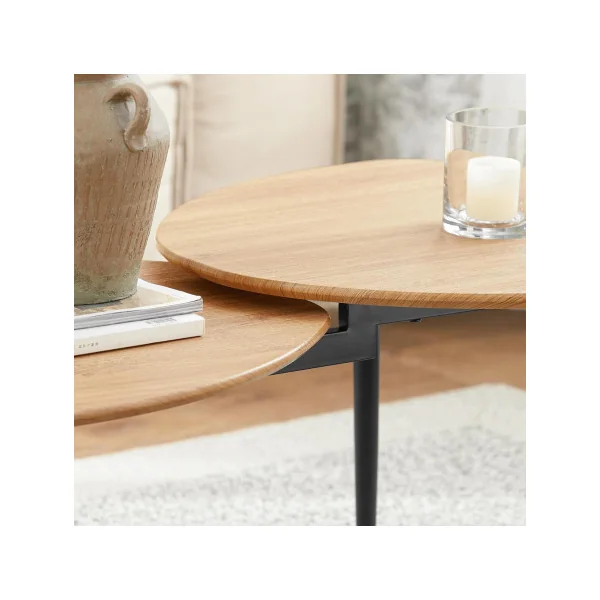 Table Basse Epurée 2 Plateaux Bois Structure en Métal Table Salon