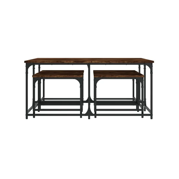 Table Basse Gigogne Industrielle Lot de 5 Tables Basse Industrielle Métal et Chêne Fumé
