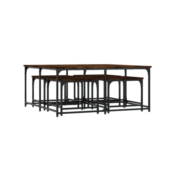 Table Basse Gigogne Industrielle Lot de 5 Tables Basse Industrielle Métal et Chêne Fumé