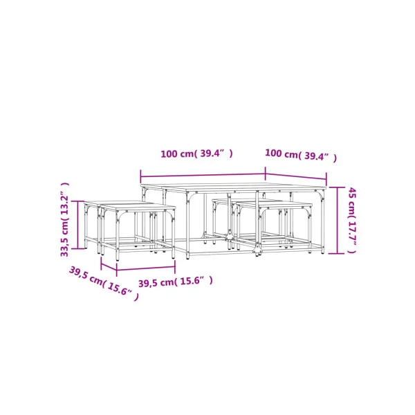Table Basse Gigogne Industrielle Lot de 5 Tables Basse Industrielle Métal et Chêne Fumé