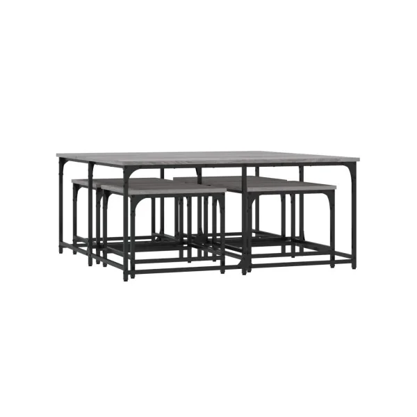 Table Basse Gigogne Industrielle Lot de 5 Tables Basse Industrielle Métal et Chêne Gris
