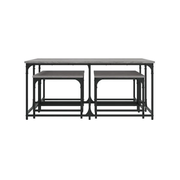 Table Basse Gigogne Industrielle Lot de 5 Tables Basse Industrielle Métal et Chêne Gris