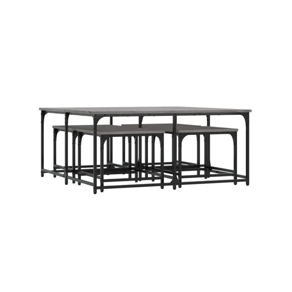 Table Basse Gigogne Industrielle Lot de 5 Tables Basse Industrielle Métal et Chêne Gris