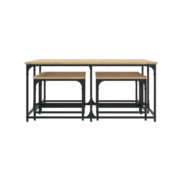 Table Basse Gigogne Industrielle Lot de 5 Tables Basse Industrielle Métal et Chêne