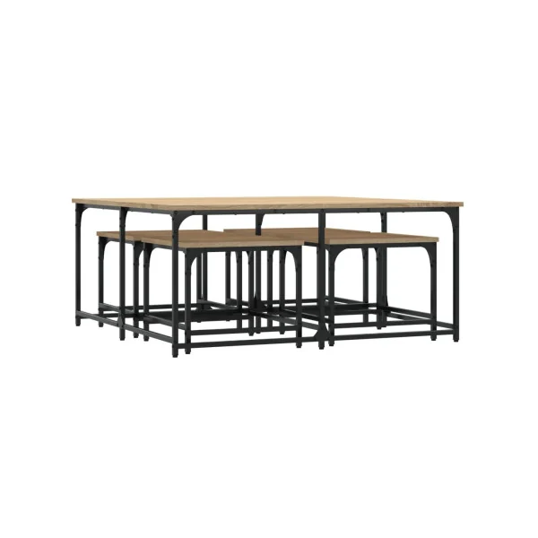 Table Basse Gigogne Industrielle Lot de 5 Tables Basse Industrielle Métal et Chêne