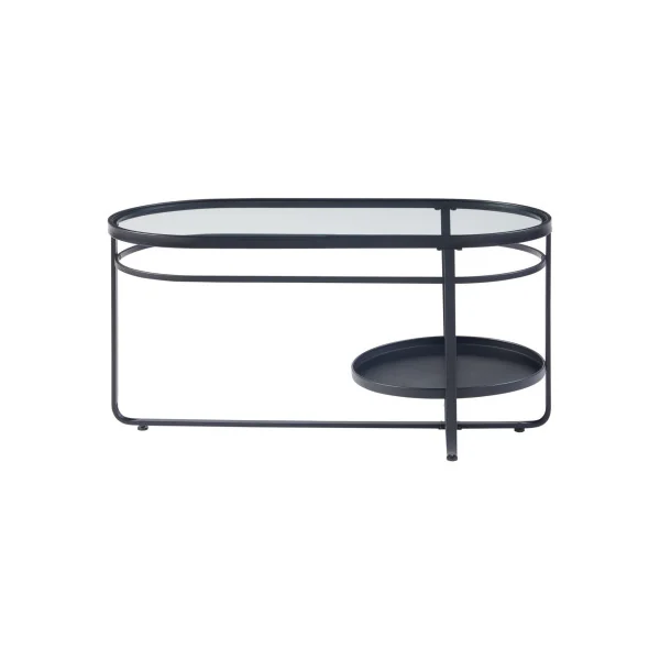 Table Basse Industrielle Noir Plateau Verre Ovale Table de Salon
