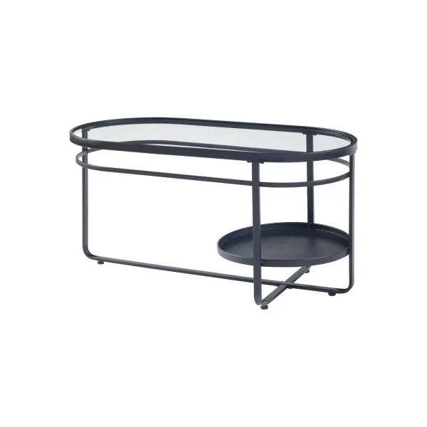 Table Basse Industrielle Noir Plateau Verre Ovale Table de Salon