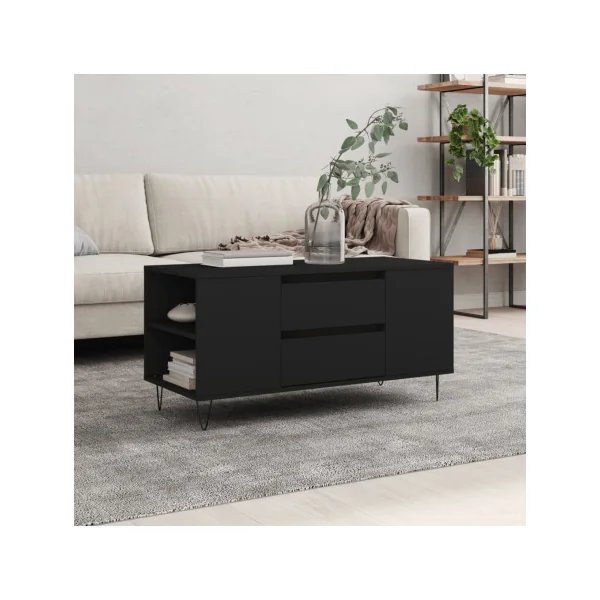 Table Basse Noir 2 tiroirs Table avec 4 Compartiments Table Salon Rectangulaire