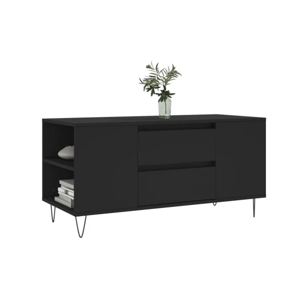 Table Basse Noir 2 tiroirs Table avec 4 Compartiments Table Salon Rectangulaire