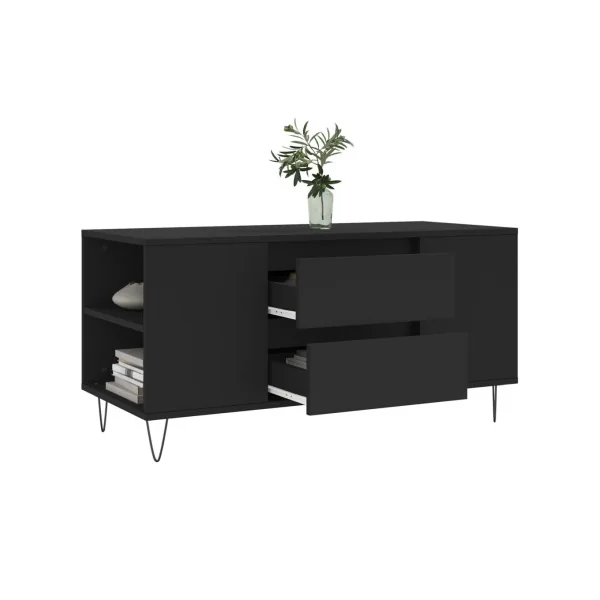 Table Basse Noir 2 tiroirs Table avec 4 Compartiments Table Salon Rectangulaire