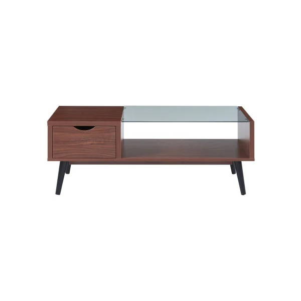 Table Basse Noyer 1 Tiroir Table Salon Plateau Verre Table Basse Rectangulaire