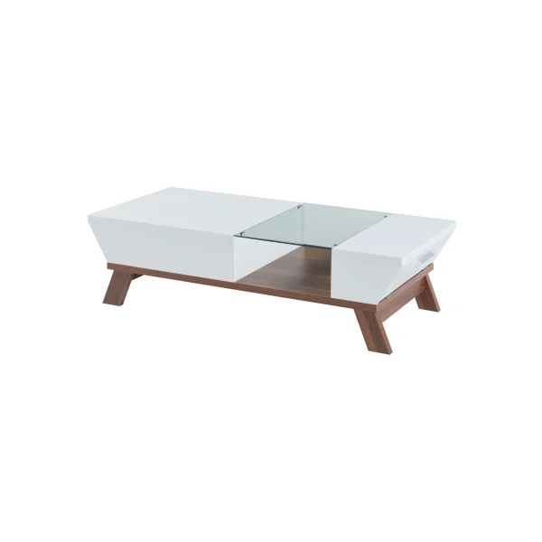 Table Basse Noyer et Blanc Table Salon Plateau Verre Table Basse Rectangulaire