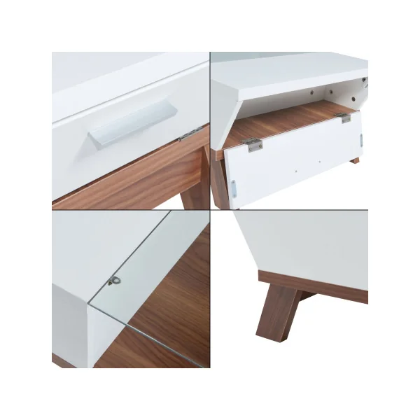 Table Basse Noyer et Blanc Table Salon Plateau Verre Table Basse Rectangulaire