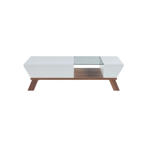 Table Basse Noyer et Blanc Table Salon Plateau Verre Table Basse Rectangulaire
