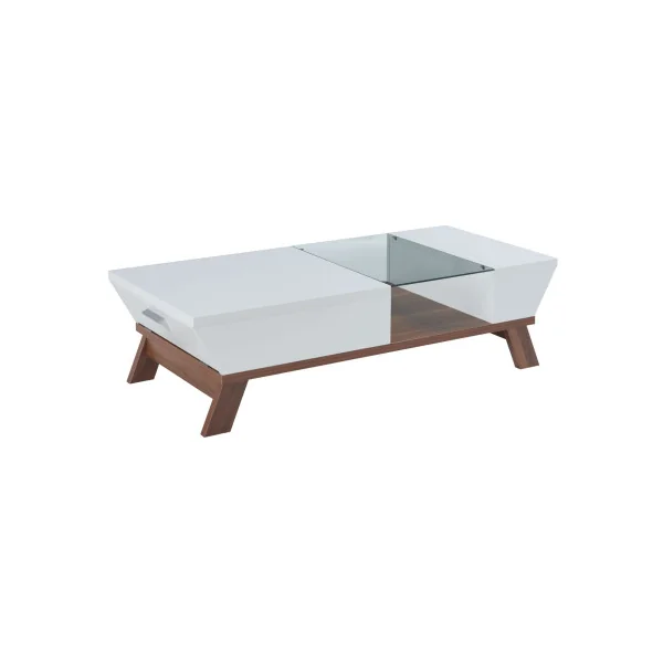 Table Basse Noyer et Blanc Table Salon Plateau Verre Table Basse Rectangulaire