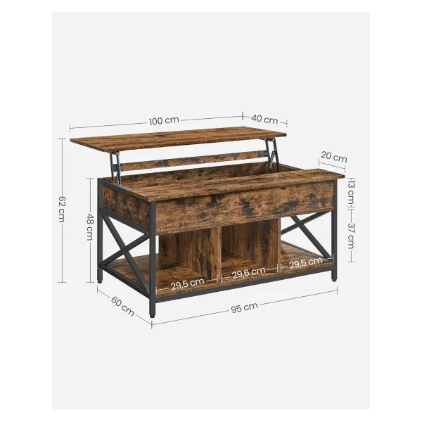 Table Basse Plateau Relevable 100 cm Brun Rustique Table Basse Rectangulaire avec Rangement Caché