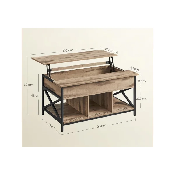 Table Basse Plateau Relevable 100 cm Chêne Table Basse Rectangulaire avec Rangement Caché