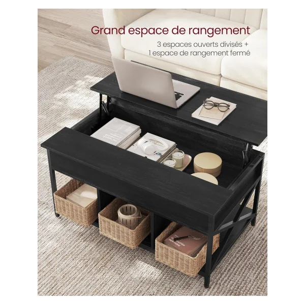 Table Basse Plateau Relevable 100 cm Gris Anthracite Table Basse Rectangulaire avec Rangement Caché