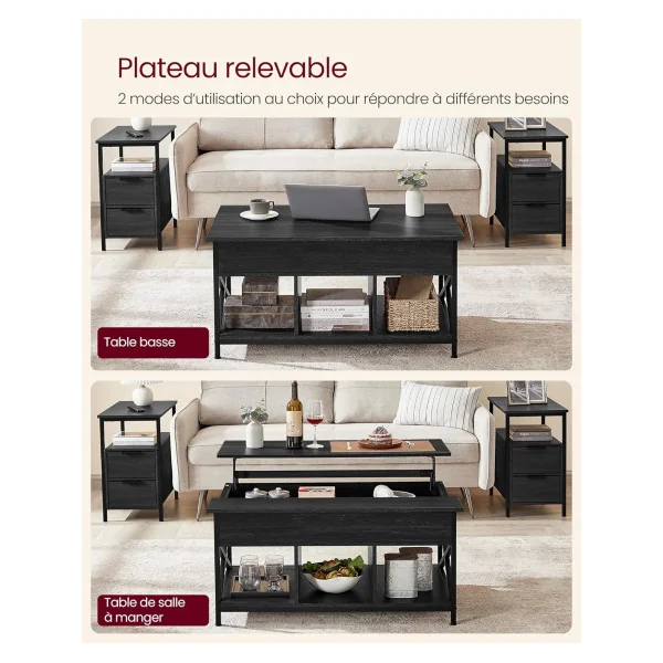 Table Basse Plateau Relevable 100 cm Gris Anthracite Table Basse Rectangulaire avec Rangement Caché