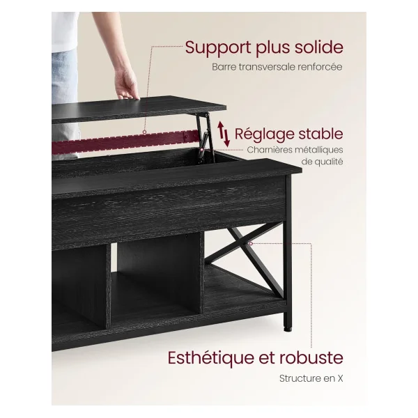 Table Basse Plateau Relevable 100 cm Gris Anthracite Table Basse Rectangulaire avec Rangement Caché