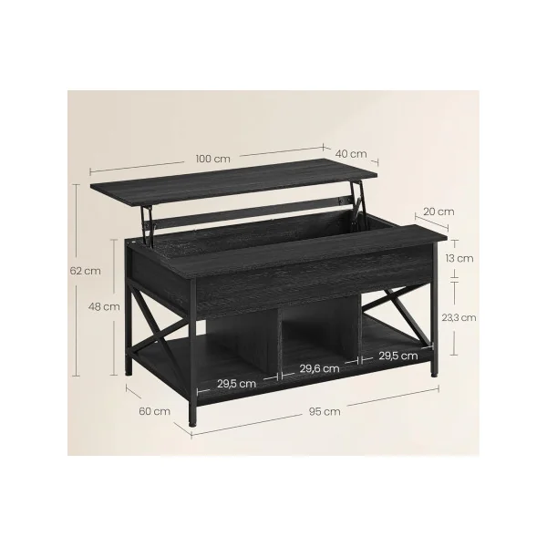 Table Basse Plateau Relevable 100 cm Gris Anthracite Table Basse Rectangulaire avec Rangement Caché