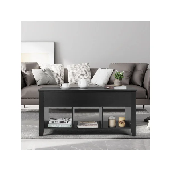 Table Basse Plateau Relevable 105 cm Noir Table Basse Rectangulaire avec Rangement Caché