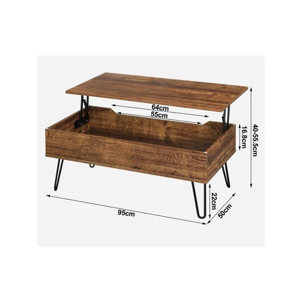 Table Basse Plateau Relevable Bois Vintage Table Basse Rectangulaire avec Rangement