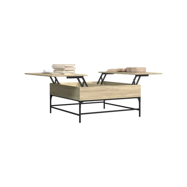 Table Basse Plateau Relevable Chêne et Métal Table Basse Carrée avec Rangement Caché