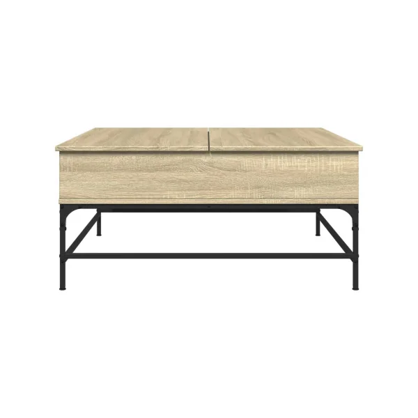 Table Basse Plateau Relevable Chêne et Métal Table Basse Carrée avec Rangement Caché