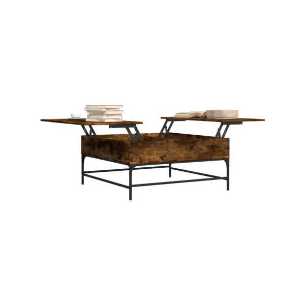 Table Basse Plateau Relevable Chêne Fumé et Métal Table Basse Carrée avec Rangement Caché