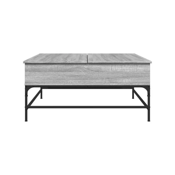 Table Basse Plateau Relevable Chêne Gris et Métal Table Basse Carrée avec Rangement Caché