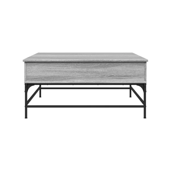Table Basse Plateau Relevable Chêne Gris et Métal Table Basse Carrée avec Rangement Caché
