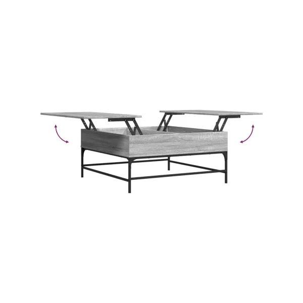 Table Basse Plateau Relevable Chêne Gris et Métal Table Basse Carrée avec Rangement Caché