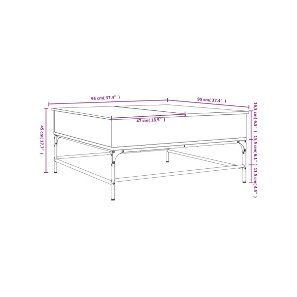Table Basse Plateau Relevable Chêne Gris et Métal Table Basse Carrée avec Rangement Caché