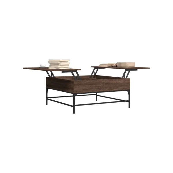 Table Basse Plateau Relevable Chêne Marron et Métal Table Basse Carrée avec Rangement Caché