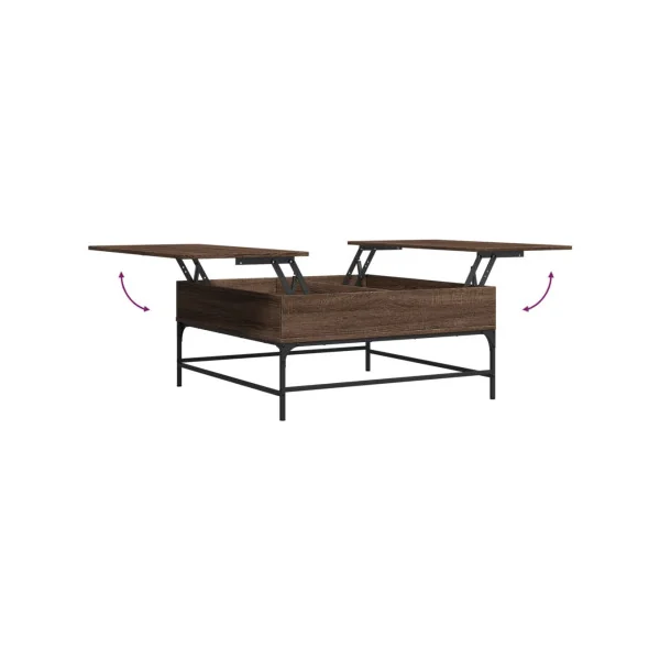 Table Basse Plateau Relevable Chêne Marron et Métal Table Basse Carrée avec Rangement Caché