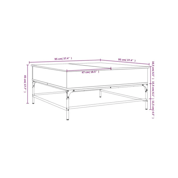 Table Basse Plateau Relevable Chêne Marron et Métal Table Basse Carrée avec Rangement Caché