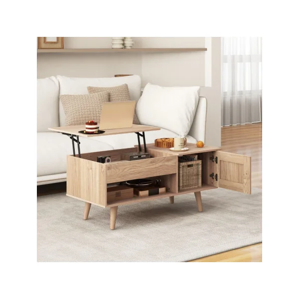 Table Basse Plateau Relevable Chêne Table Basse Rectangulaire Compartiment Caché