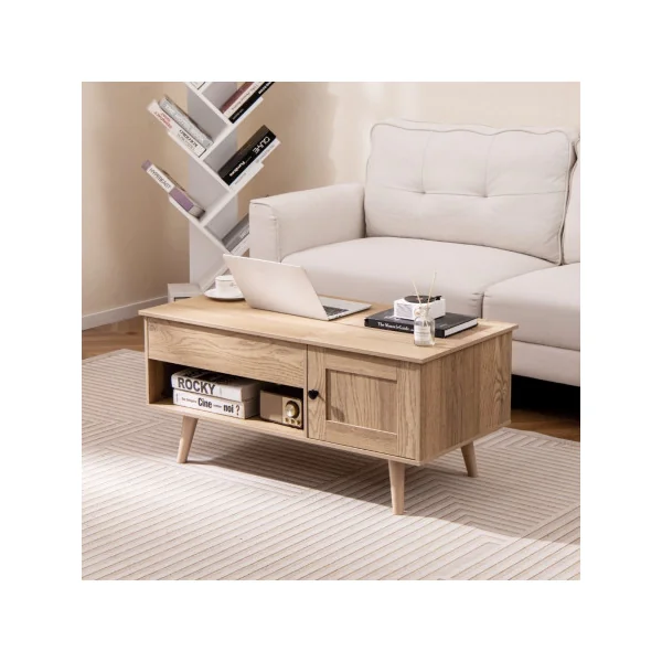 Table Basse Plateau Relevable Chêne Table Basse Rectangulaire Compartiment Caché