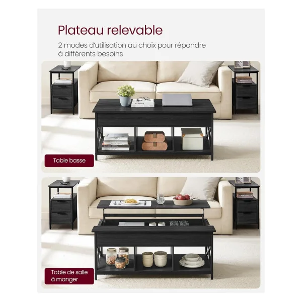 Table Basse Plateau Relevable Gris Anthracite Table Basse Rectangulaire avec Rangement Caché