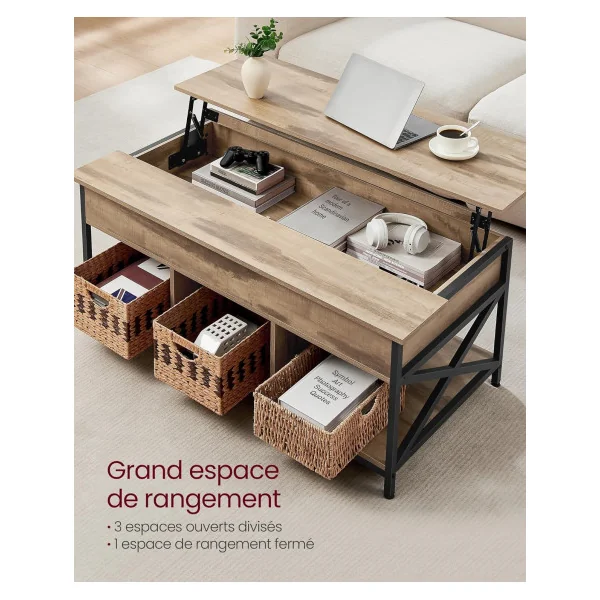 Table Basse Plateau Relevable Marron Camel Table Basse Rectangulaire avec Rangement Caché