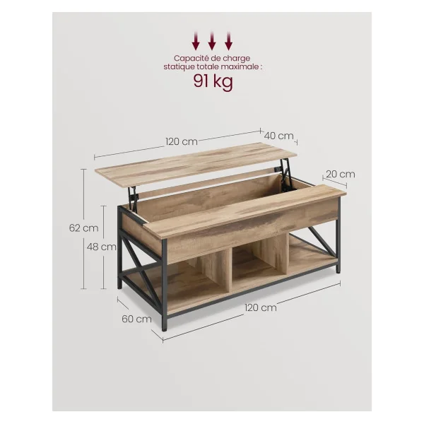Table Basse Plateau Relevable Marron Camel Table Basse Rectangulaire avec Rangement Caché