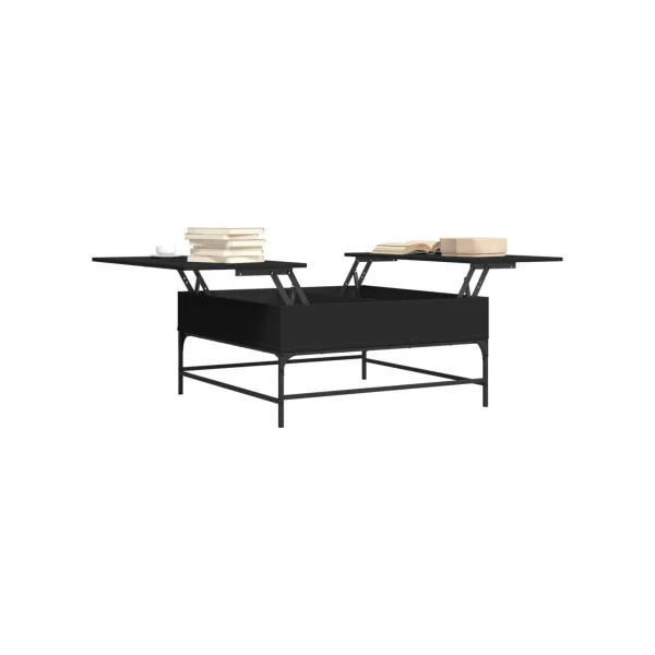 Table Basse Plateau Relevable Noir et Métal Table Basse Carrée avec Rangement Caché