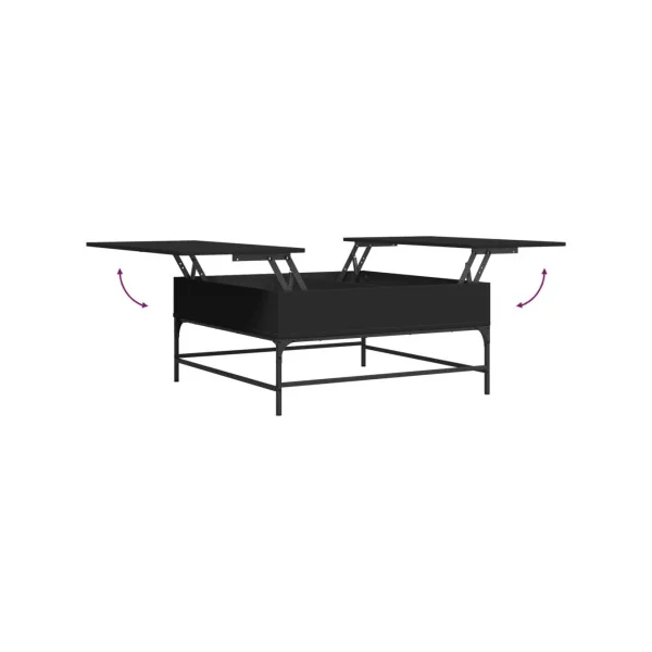 Table Basse Plateau Relevable Noir et Métal Table Basse Carrée avec Rangement Caché
